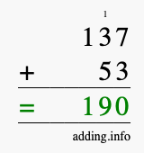 Calculate 137 + 53 using long addition