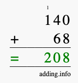 Calculate 140 + 68 using long addition
