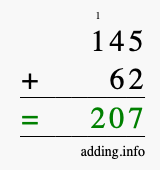 Calculate 145 + 62 using long addition