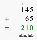 Calculate 145 + 65 using long addition