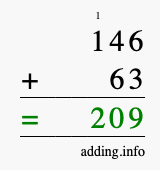 Calculate 146 + 63 using long addition