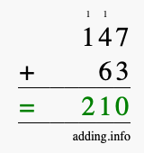 Calculate 147 + 63 using long addition