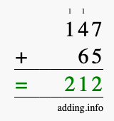 Calculate 147 + 65 using long addition