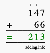 Calculate 147 + 66 using long addition