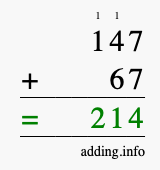Calculate 147 + 67 using long addition