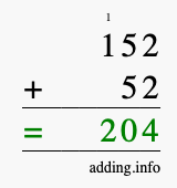 Calculate 152 + 52 using long addition