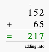 Calculate 152 + 65 using long addition