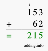 Calculate 153 + 62 using long addition
