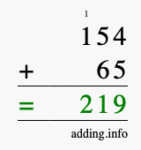 Calculate 154 + 65 using long addition