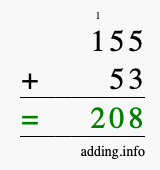 Calculate 155 + 53 using long addition