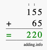 Calculate 155 + 65 using long addition