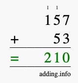 Calculate 157 + 53 using long addition