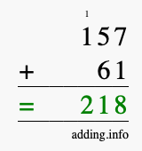 Calculate 157 + 61 using long addition