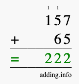 Calculate 157 + 65 using long addition