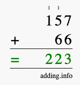 Calculate 157 + 66 using long addition