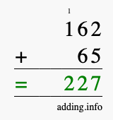 Calculate 162 + 65 using long addition