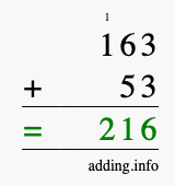 Calculate 163 + 53 using long addition