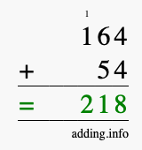 Calculate 164 + 54 using long addition