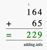 Calculate 164 + 65 using long addition