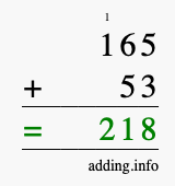 Calculate 165 + 53 using long addition