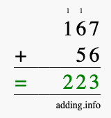 Calculate 167 + 56 using long addition