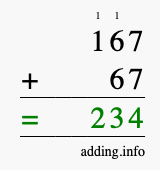 Calculate 167 + 67 using long addition
