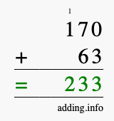 Calculate 170 + 63 using long addition