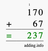Calculate 170 + 67 using long addition