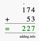 Calculate 174 + 53 using long addition