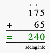 Calculate 175 + 65 using long addition