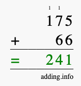Calculate 175 + 66 using long addition