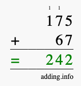 Calculate 175 + 67 using long addition
