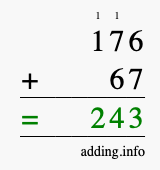 Calculate 176 + 67 using long addition