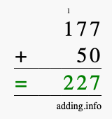 Calculate 177 + 50 using long addition