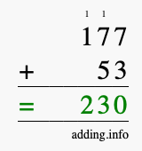 Calculate 177 + 53 using long addition