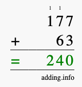 Calculate 177 + 63 using long addition