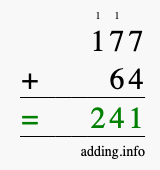 Calculate 177 + 64 using long addition