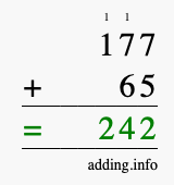 Calculate 177 + 65 using long addition