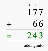 Calculate 177 + 66 using long addition