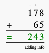 Calculate 178 + 65 using long addition