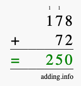 Calculate 178 plus 72 using long addition Calculate 178 + 72 using long addition