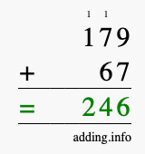 Calculate 179 + 67 using long addition