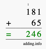 Calculate 181 + 65 using long addition