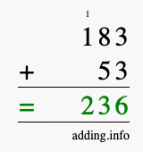 Calculate 183 + 53 using long addition