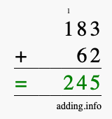 Calculate 183 + 62 using long addition