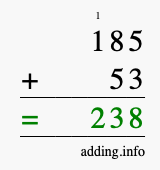 Calculate 185 + 53 using long addition