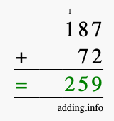 Calculate 187 plus 72 using long addition Calculate 187 + 72 using long addition