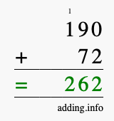 Calculate 190 plus 72 using long addition Calculate 190 + 72 using long addition