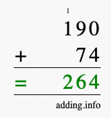 Calculate 190 plus 74 using long addition Calculate 190 + 74 using long addition