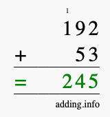 Calculate 192 + 53 using long addition